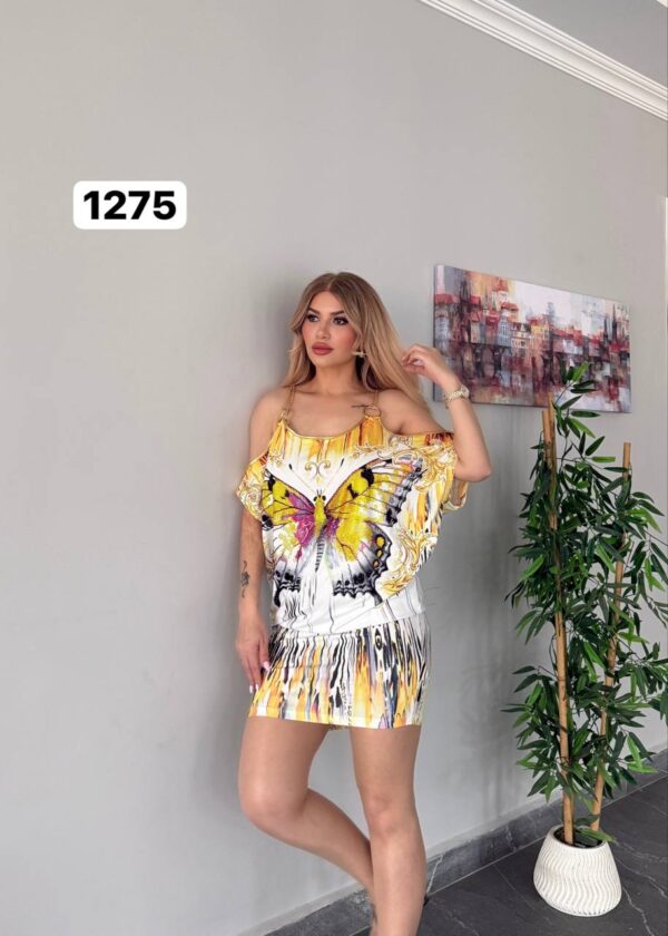 Butterfly Print Cold Shoulder Wholesale Tunic Dress