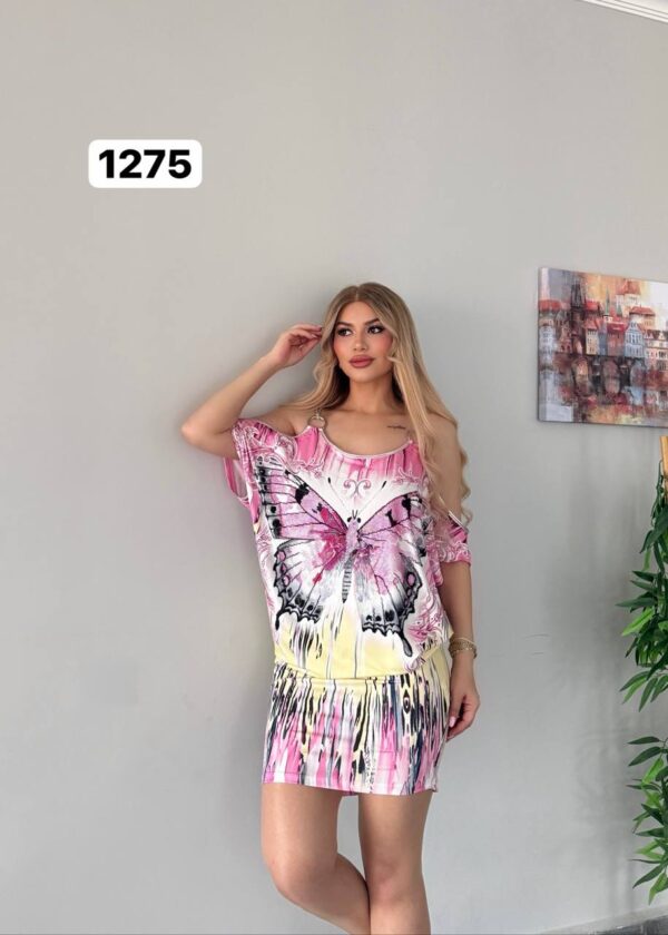 Butterfly Print Cold Shoulder Wholesale Tunic Dress