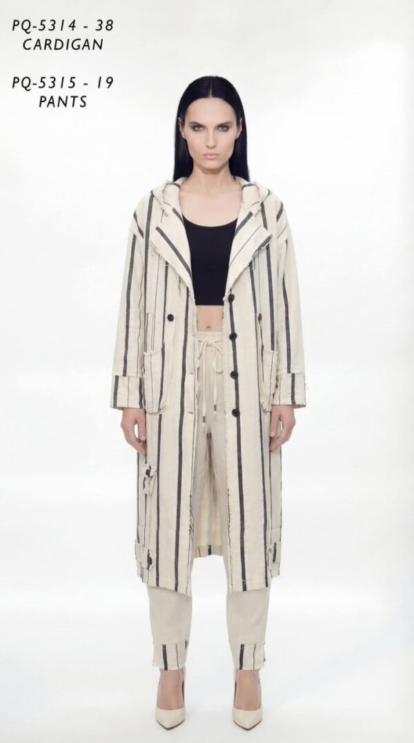 Striped Raw-Edge Hooded Duster Cardigan