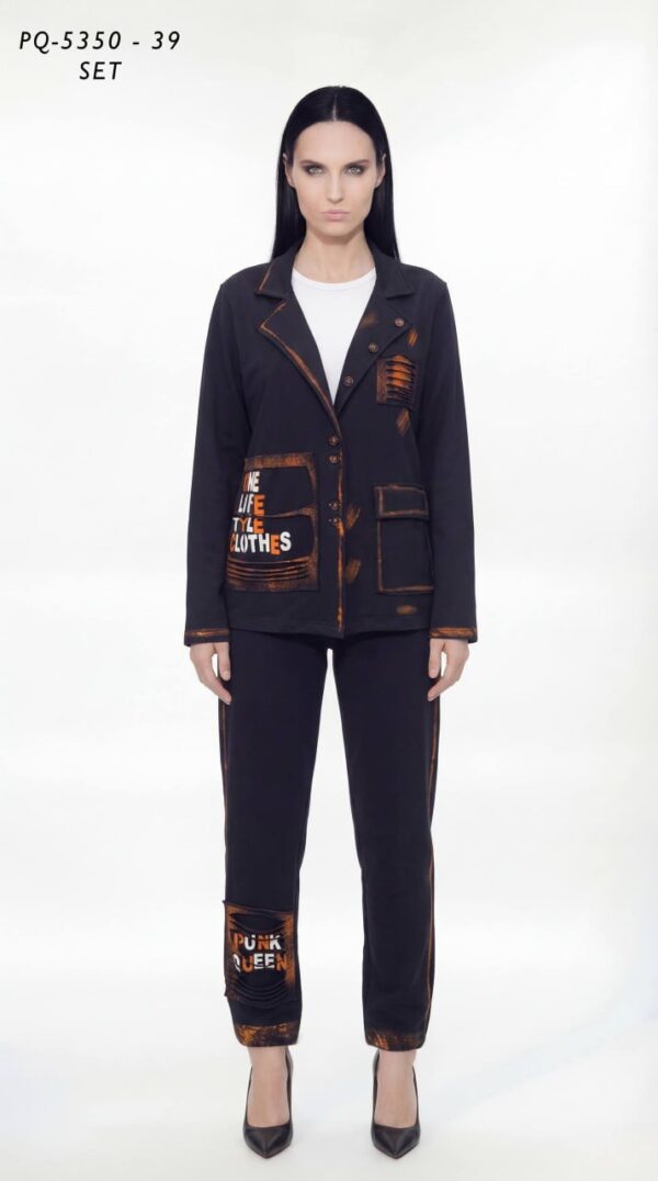 Punk-Inspired Graphic Print Blazer & Trouser Set