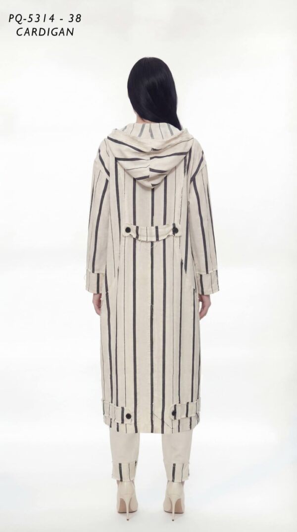 Striped Raw-Edge Hooded Duster Cardigan