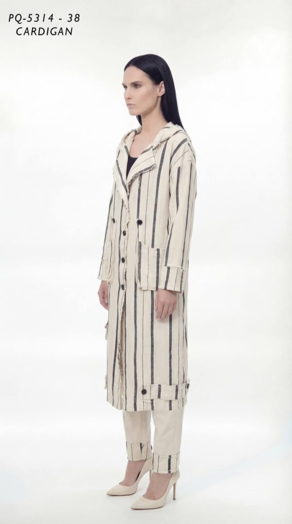 Striped Raw-Edge Hooded Duster Cardigan
