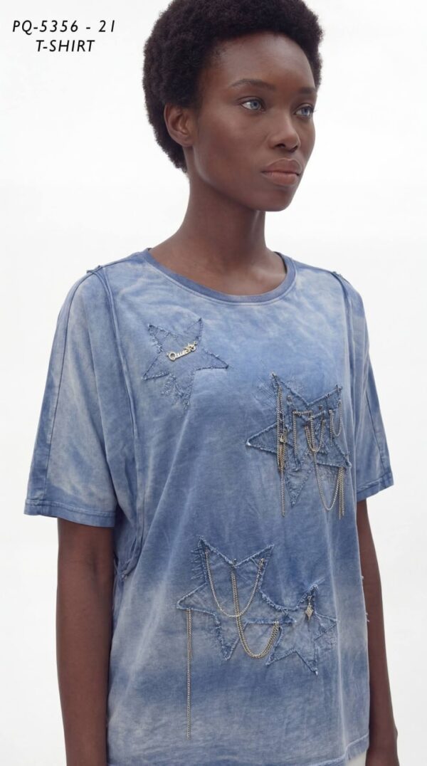 Star & Chain Embellished Washed T-Shirt