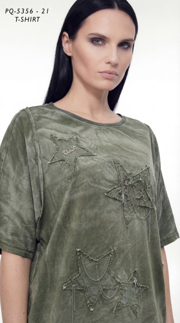 Star & Chain Embellished Washed T-Shirt