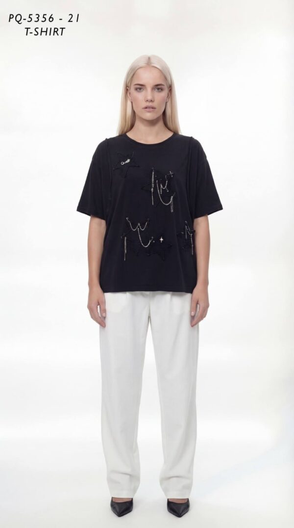 Star & Chain Embellished Washed T-Shirt