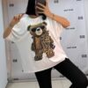 Embellished Leopard Bear Graphic Oversized Top