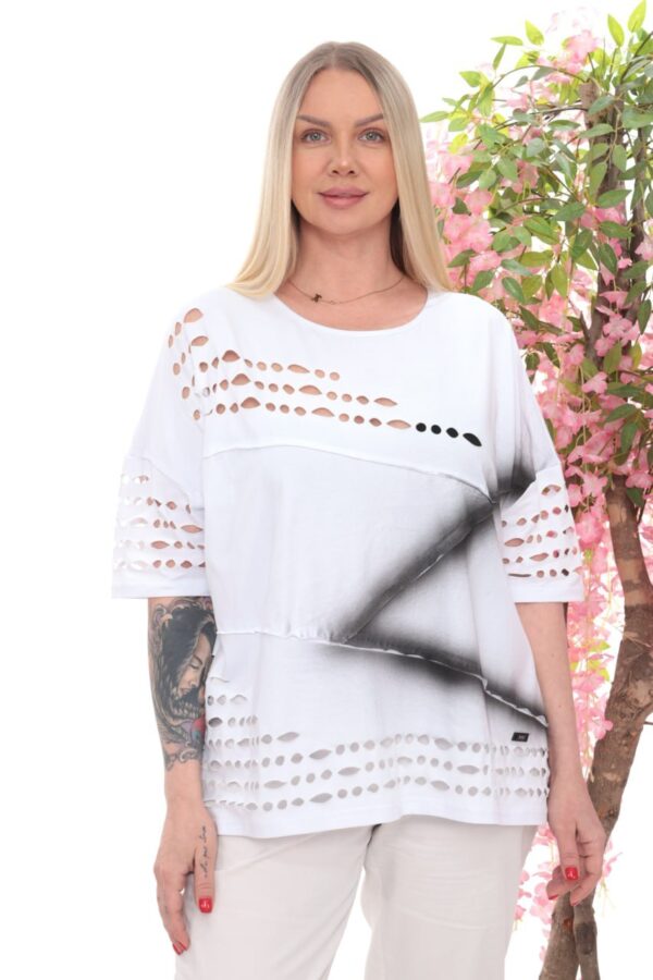 Asymmetric Spray Print Cutout T-Shirt