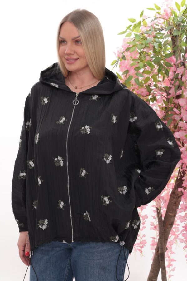 Floral Embroidered Crinkle Hooded Jacket