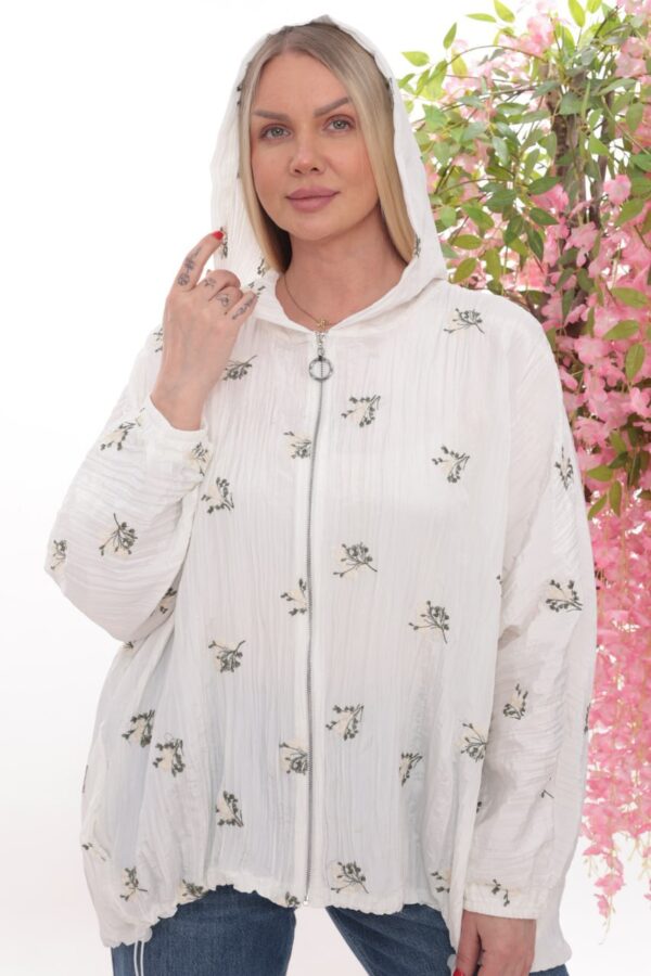 Floral Embroidered Crinkle Hooded Jacket