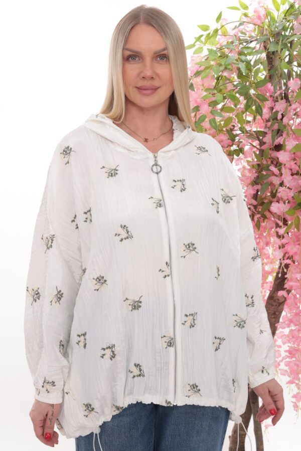 Floral Embroidered Crinkle Hooded Jacket