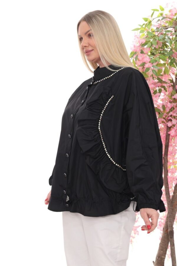 Jewel-Trimmed Ruffle Detail Blouson Jacket