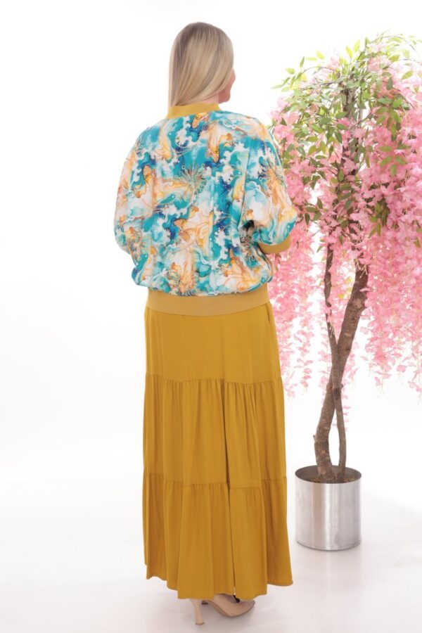 Artistic Print Bomber Jacket and Tiered Maxi Skirt Set