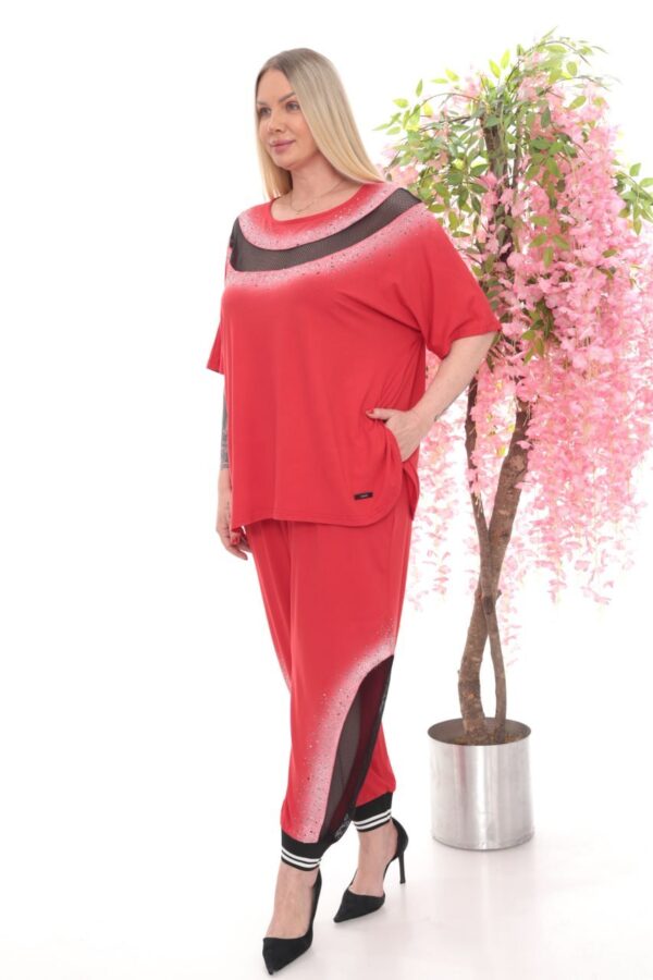 Rhinestone Embellished Mesh Panel Loungewear Set