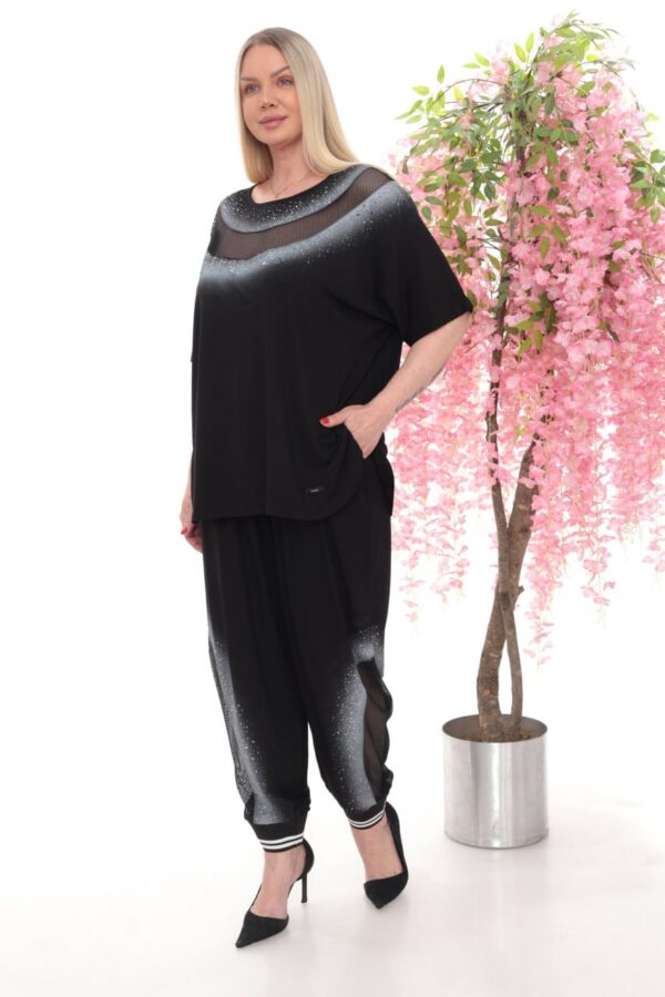 Rhinestone Embellished Mesh Panel Loungewear Set