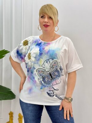 Wholesale Embellished Butterfly & Floral Print T-Shirt