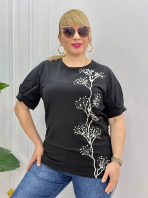 Embellished Botanical Print Puff Sleeve Top