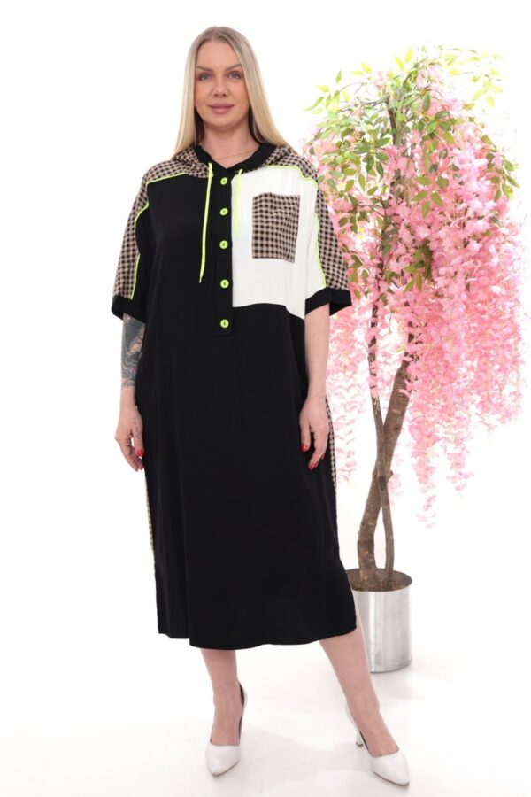 Hooded Sporty Color-Block Midi Dress