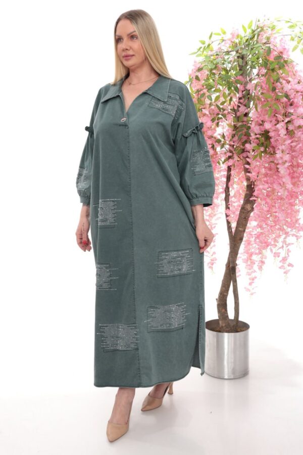 Rhinestone Embellished Distressed Denim Maxi Dress