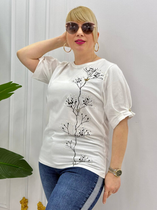 Embellished Botanical Print Puff Sleeve Top