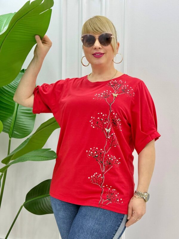 Embellished Botanical Print Puff Sleeve Top