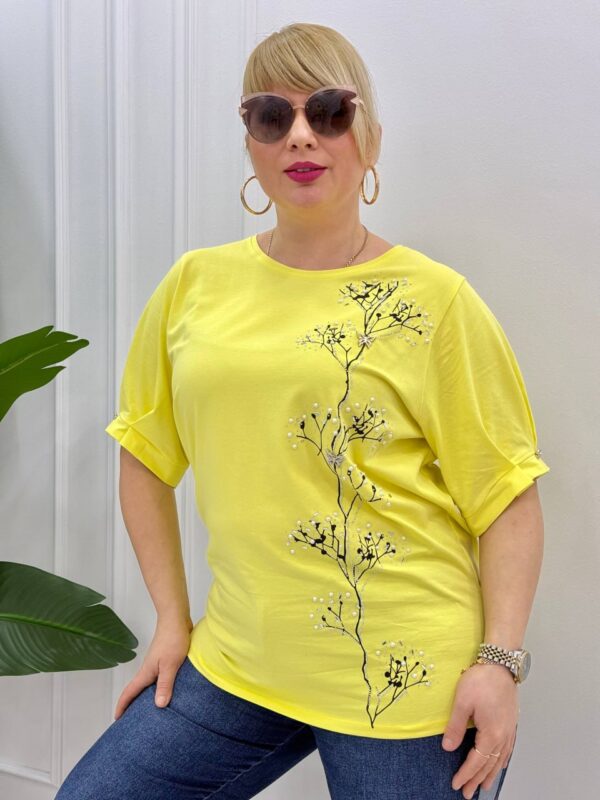 Embellished Botanical Print Puff Sleeve Top