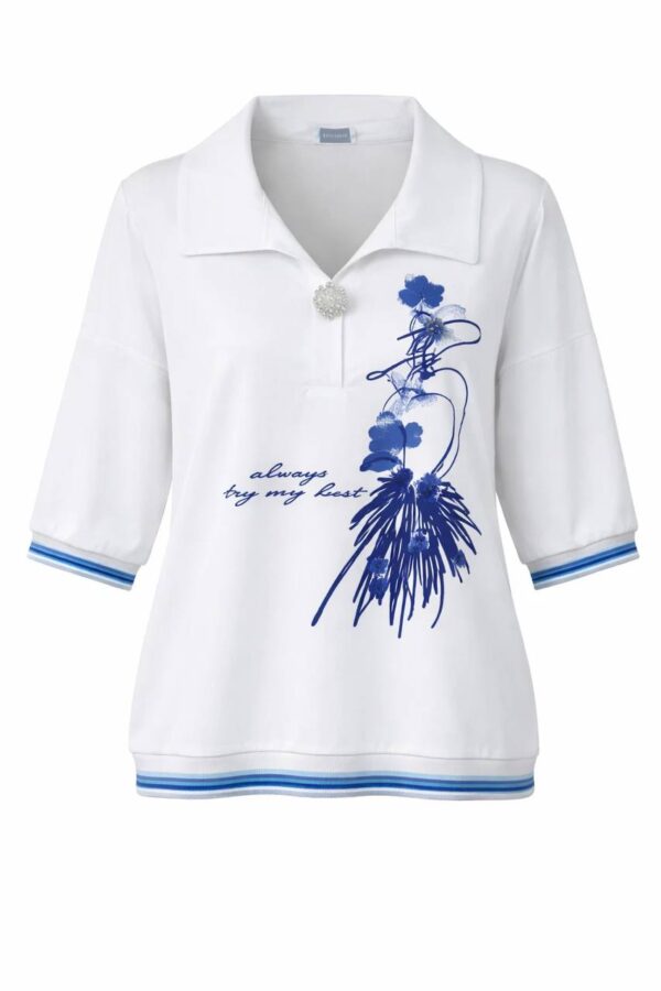 Women's Embellished Floral Print Polo Shirt