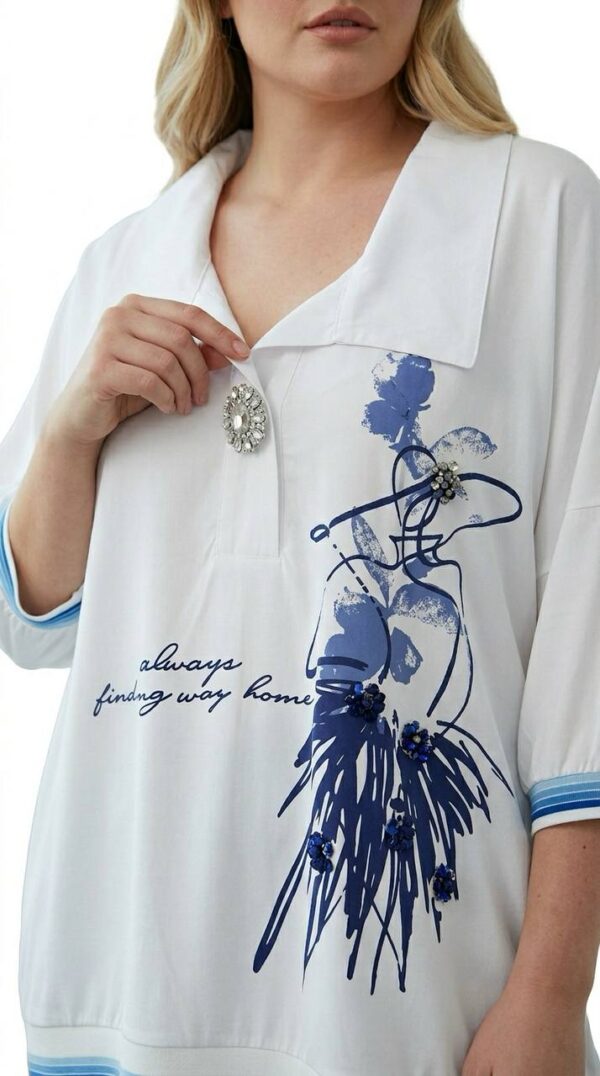 Women's Embellished Floral Print Polo Shirt