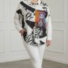 Wholesale Plus-Size Abstract Print Tunic with Cat Art Patch