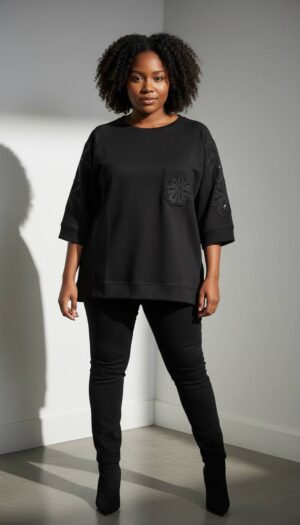 Embellished Floral Appliqué Knit Top