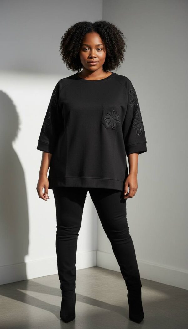 Embellished Floral Appliqué Knit Top