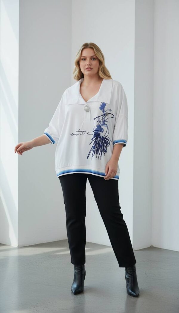 Women's Embellished Floral Print Polo Shirt