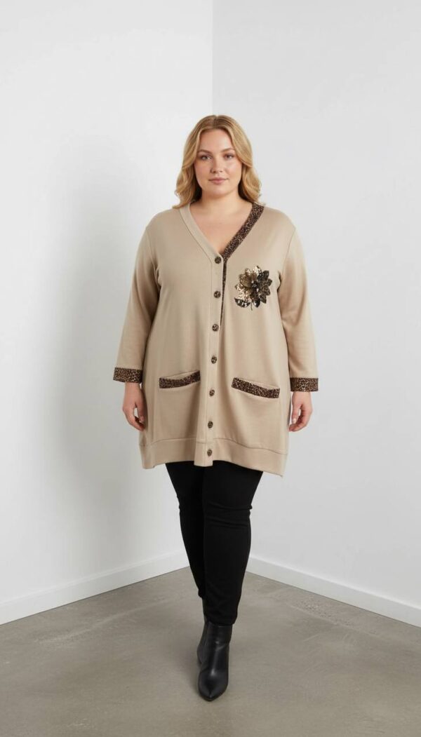 Leopard Trim Sequin Detail Cardigan