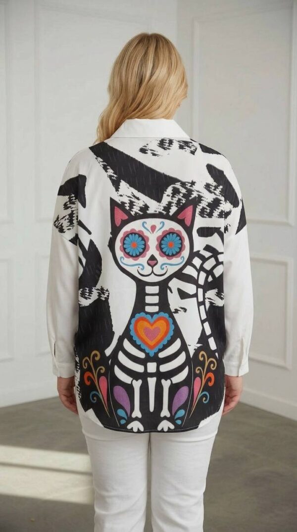 Wholesale Plus-Size Abstract Print Tunic with Cat Art Patch