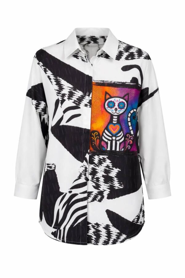 Wholesale Plus-Size Abstract Print Tunic with Cat Art Patch