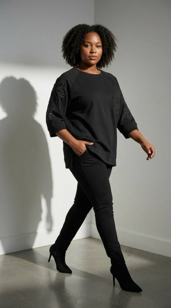 Embellished Floral Appliqué Knit Top