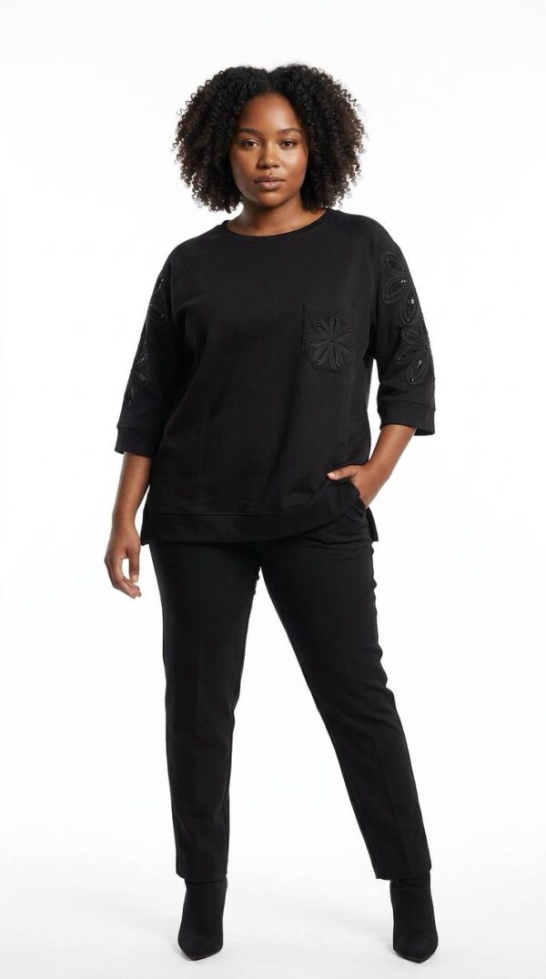 Embellished Floral Appliqué Knit Top