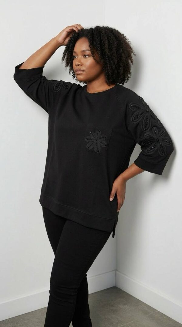 Embellished Floral Appliqué Knit Top