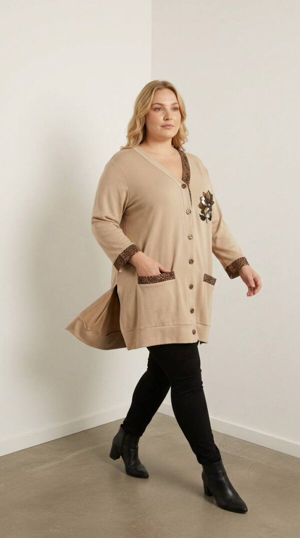 Leopard Trim Sequin Detail Cardigan