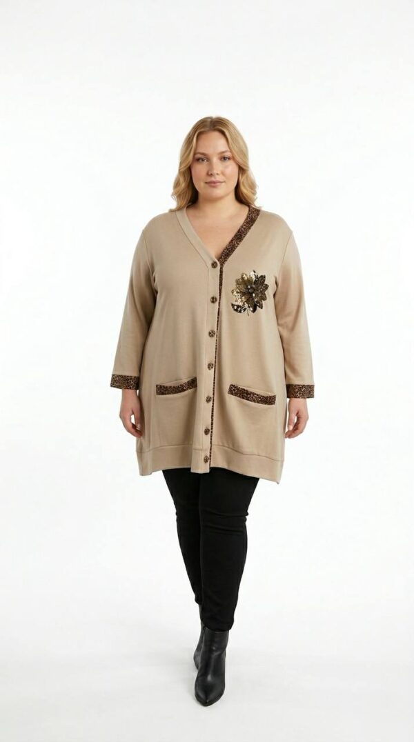 Leopard Trim Sequin Detail Cardigan