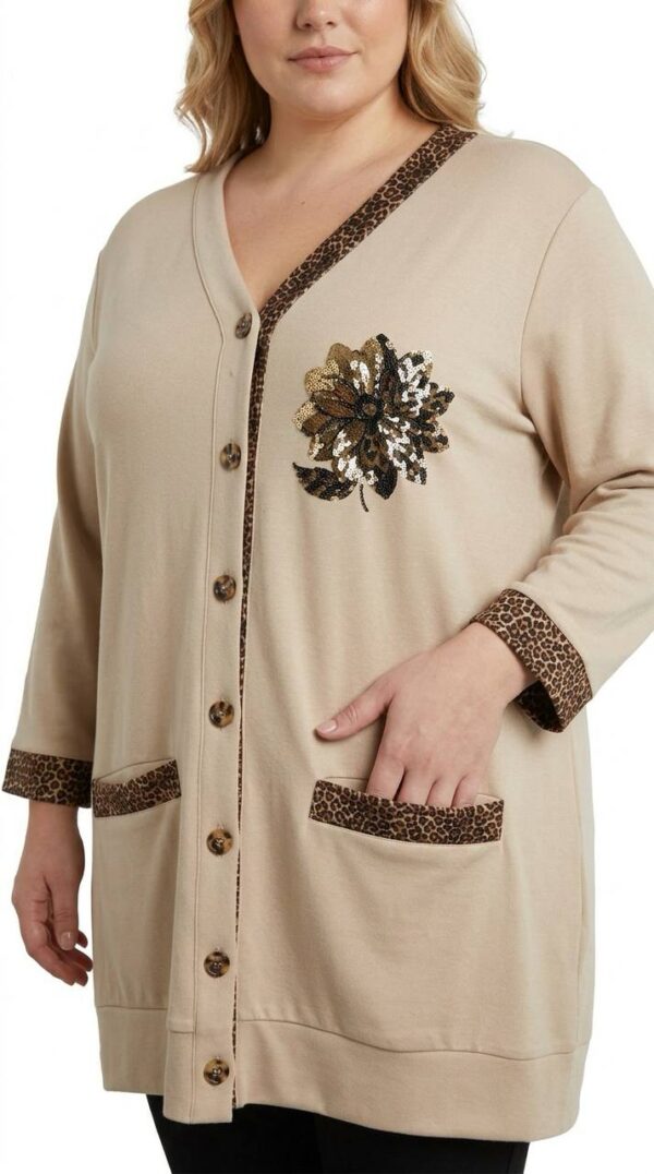 Leopard Trim Sequin Detail Cardigan