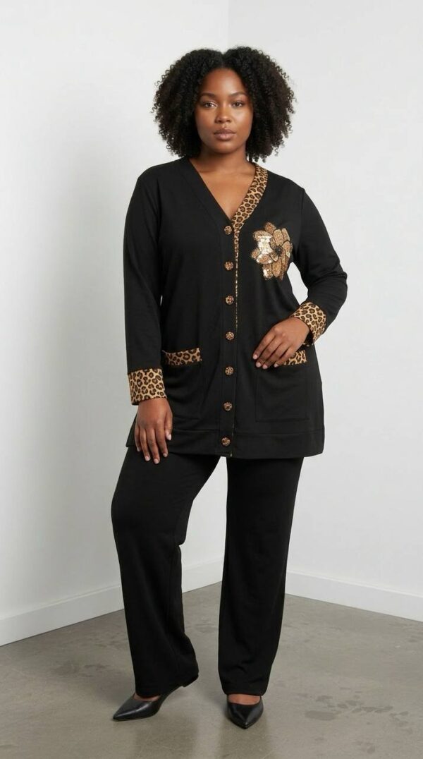 Leopard Trim Sequin Detail Cardigan