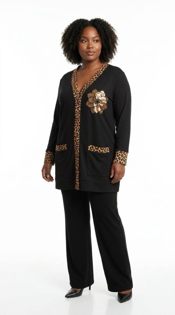 Leopard Trim Sequin Detail Cardigan