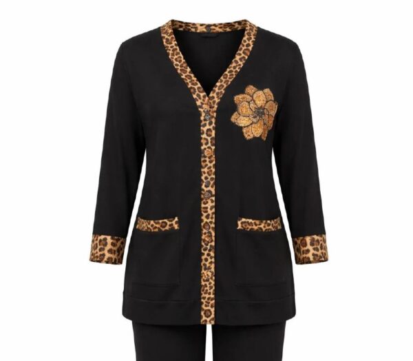 Leopard Trim Sequin Detail Cardigan