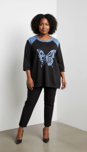 Butterfly Floral Graphic Raglan Tunic