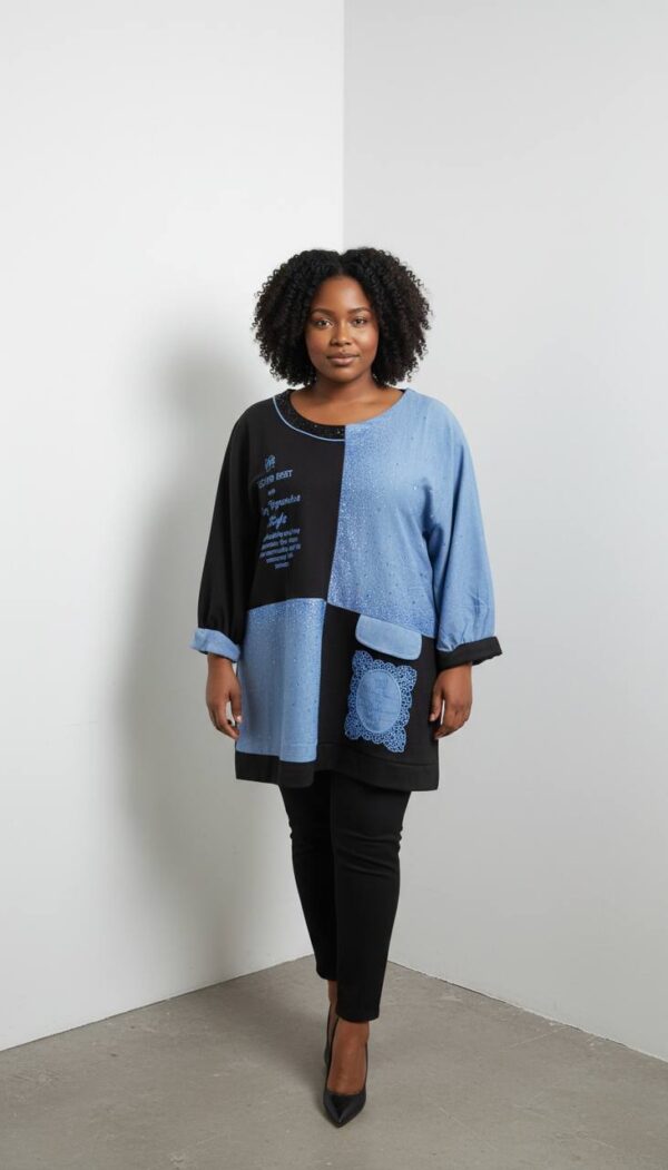 Embellished Color-Block Patchwork Tunic