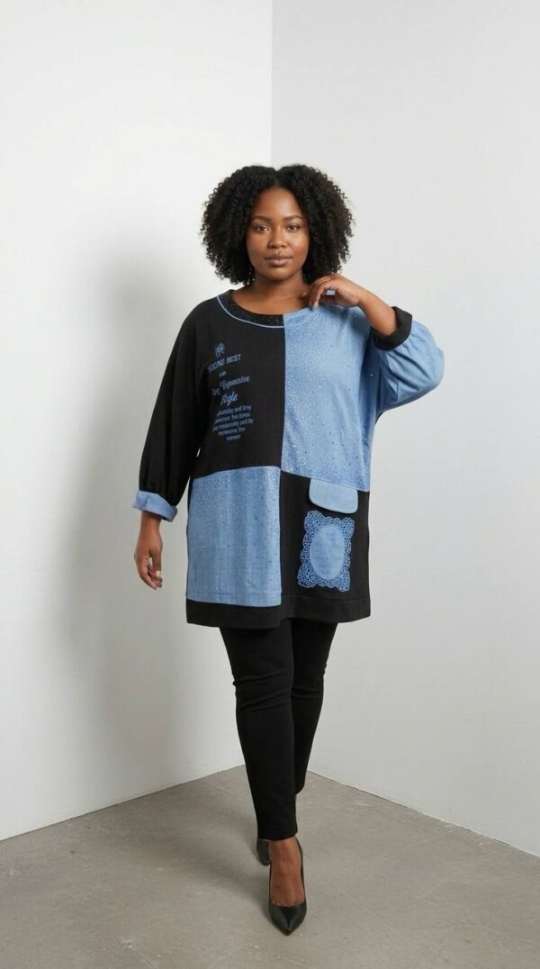Embellished Color-Block Patchwork Tunic