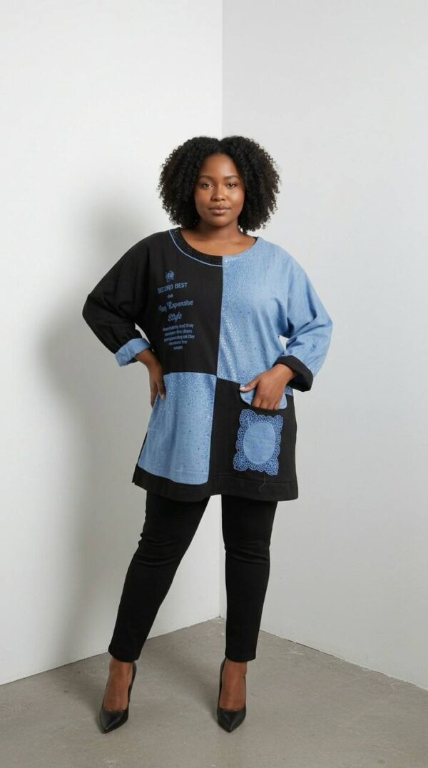 Embellished Color-Block Patchwork Tunic