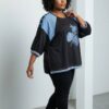 Color Block Rhinestone Embellished Tunic Top
