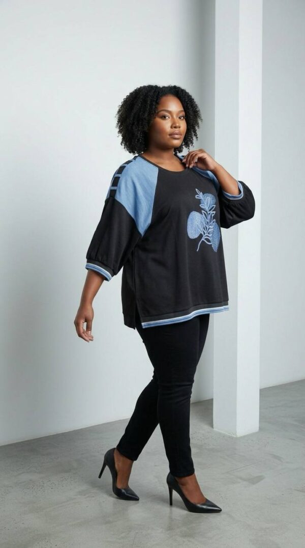 Color Block Rhinestone Embellished Tunic Top