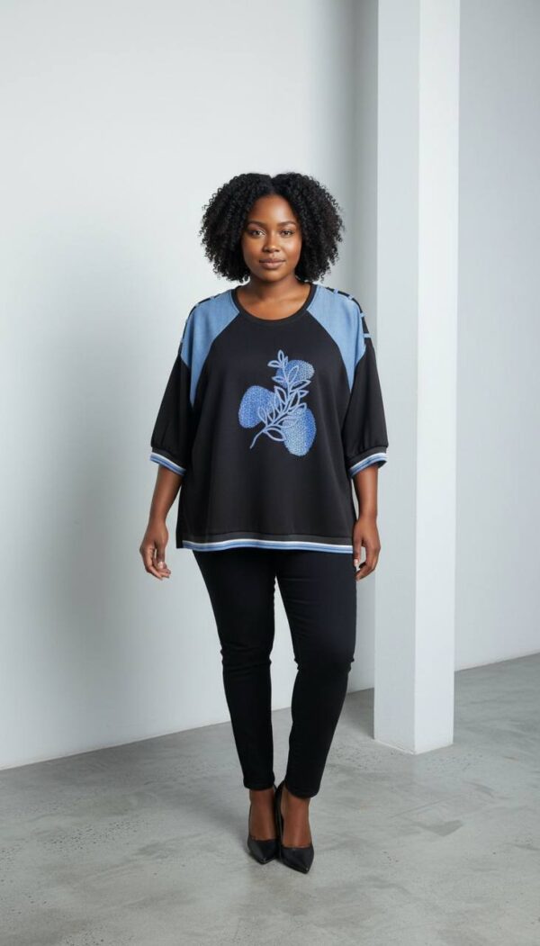 Color Block Rhinestone Embellished Tunic Top